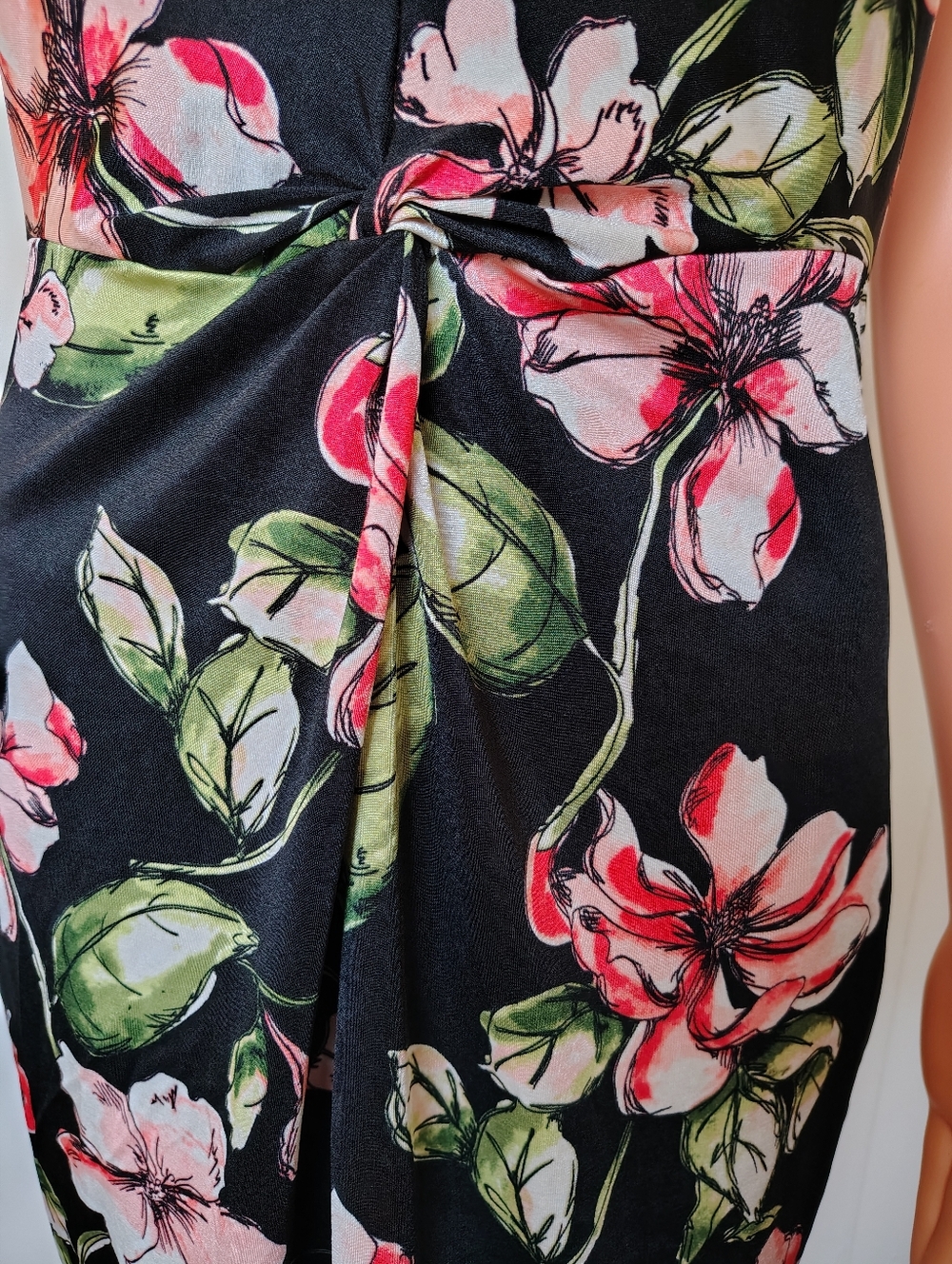 Loft Floral Tie-Front Sheath Dress - Black/Pink Size L - Picture 2 of 14